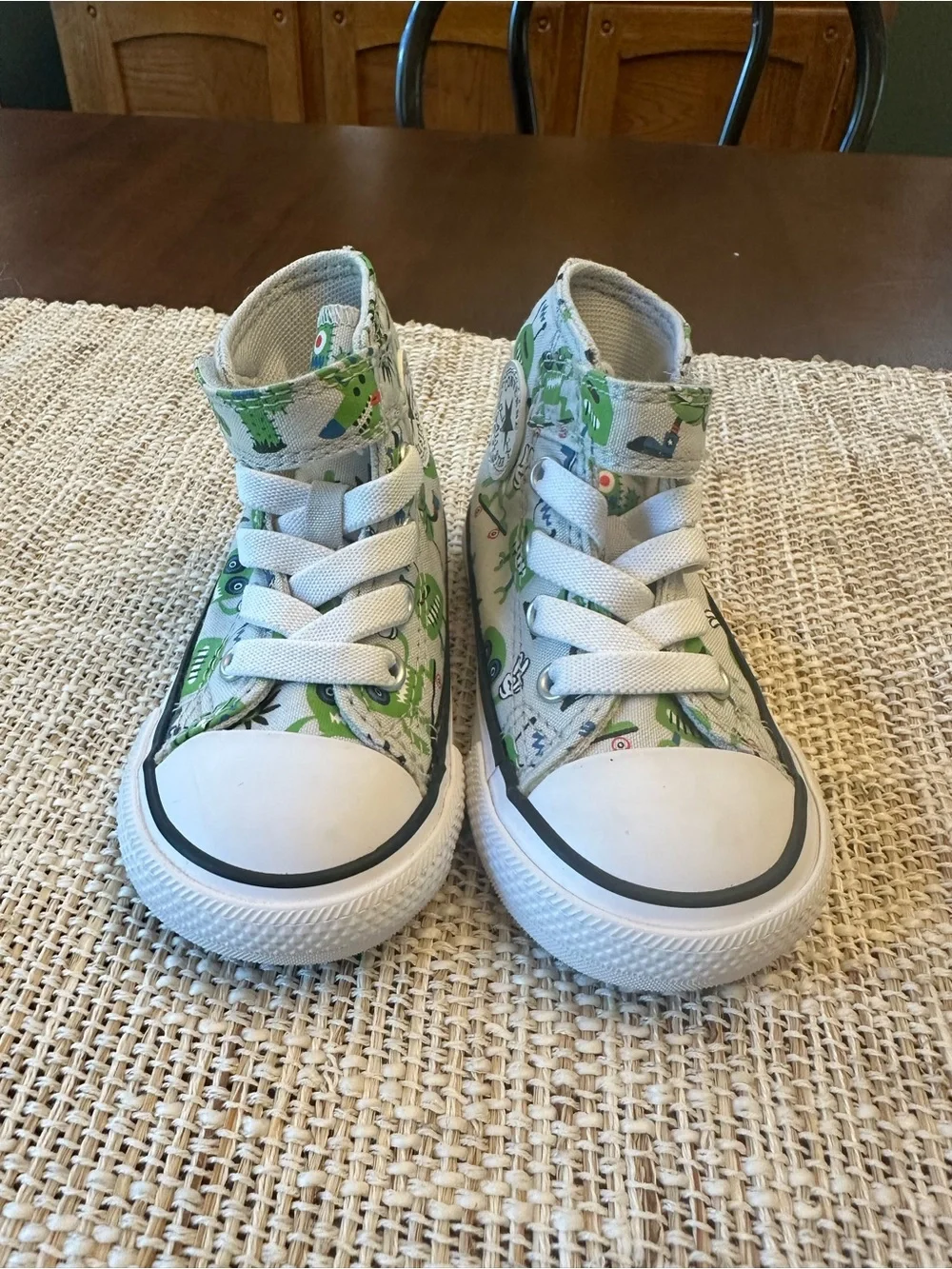 Converse Kids High-Top Sneakers in White with Green Monster Print